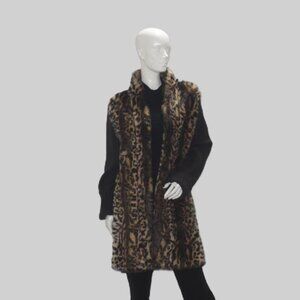 Dennis Basso‎ leopard faux fur cardigan XL Women's